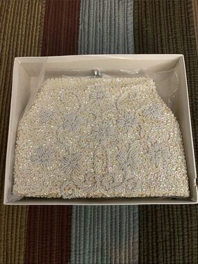 Iridescent Ivory Sequin Beaded Evening Clutch